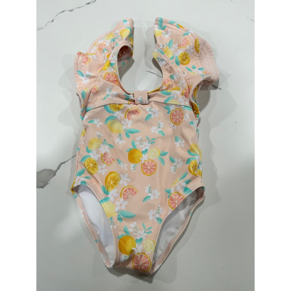 Janie and Jack Girls Peach Citrus Lemon Orange Ruffle One Piece Swimsuit Size 4
